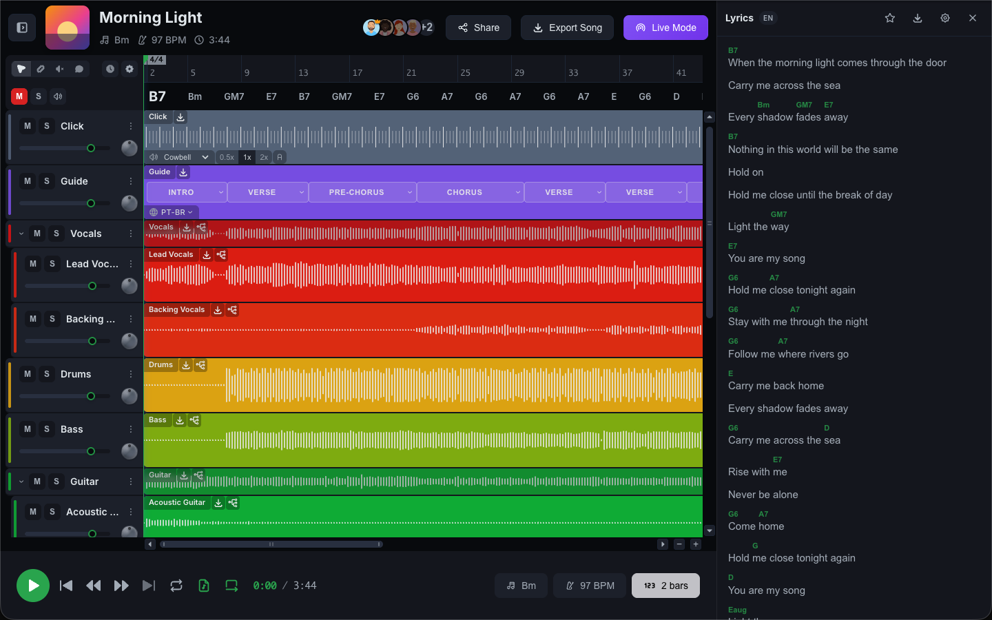 The synced lyrics panel
